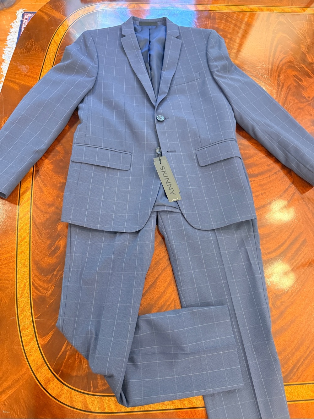 Marc New York skinny Navy Blue Windowpane Suit - Boys size 14R Blazer & Trousers